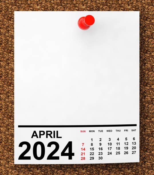 istock Calendar April 2024 on Blank Note Paper. 3d Rendering 2030402827