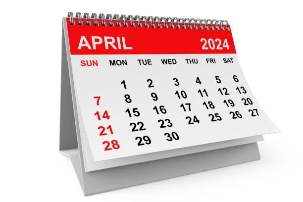 2024 year april calendar. 3d rendering - april 2012 calendar year imagens e fotografias de stock