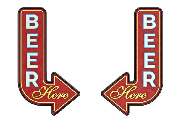istock Vintage Rusty Metal Beer Here Arrow Sign. 3d Rendering 2030402872