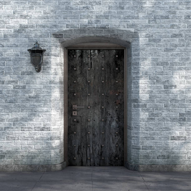 istock Prison Rusted Entrance Door with Brick Wall Background. 3d Rendering 2030402879