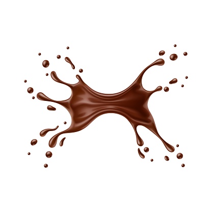 Realistic chocolate milk splash wave with drops, vector cocoa drink and food. Isolated 3d splash of melted dark chocolate, cacao milk shake, liquid choco candy, sauce or syrup, cocoa dessert flow