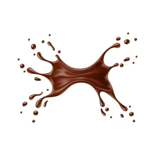 Vector illustration of Realistic chocolate milk splash wave with drops