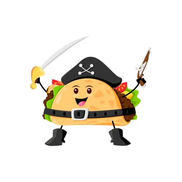 Vector illustration of Cartoon taco pirate tex mex mexican food character