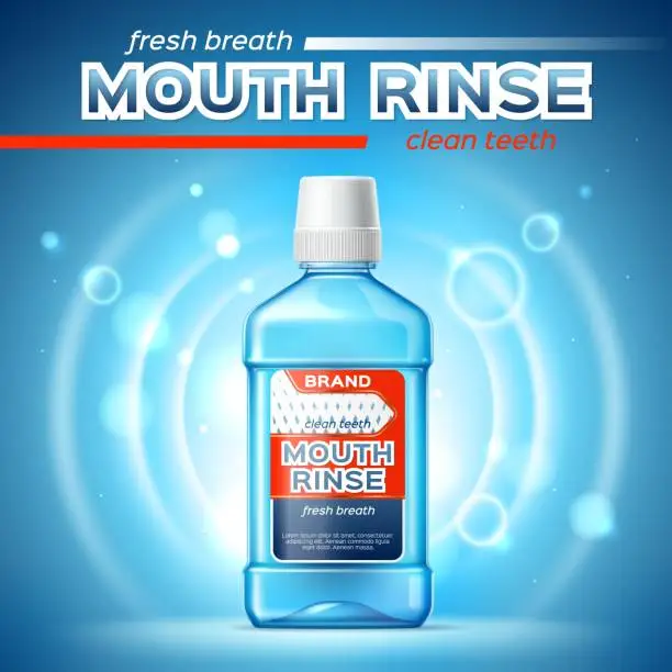 Vector illustration of Realistic mouthwash, mouth rinse bottle 3d mockup