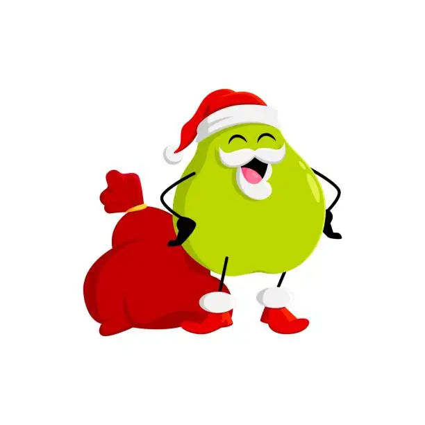 Vector illustration of Cartoon Christmas ripe raw green pear fruit Santa