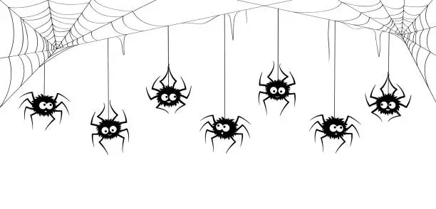 Vector illustration of Spider Halloween characters border with cobweb