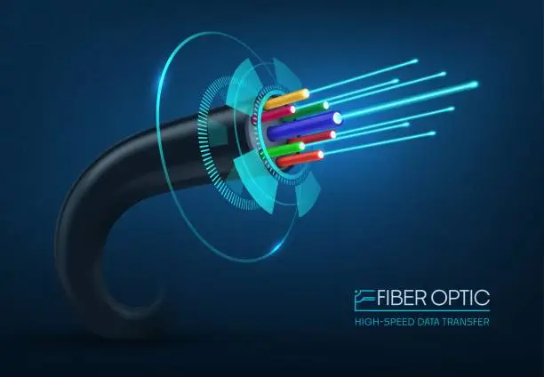 Vector illustration of Fiber optic cable, vector flexible strand of glass