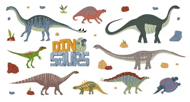 Vector illustration of Cartoon dinosaur characters, prehistoric monsters