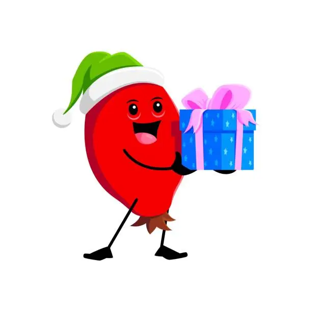 Vector illustration of Cartoon Christmas holiday rosehip berry with gift