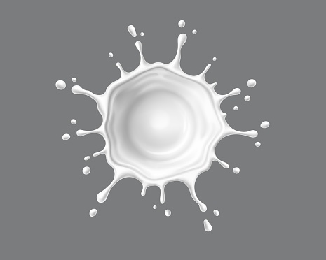 Liquid white yogurt or milk cream flow round splash top view. Isolated 3d vector glistening creamy cascade in a smooth, circular flow, creating a mesmerizing high angle view with elegant droplets