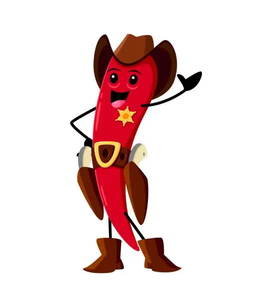 Vector illustration of Cartoon red hot chili pepper sheriff character