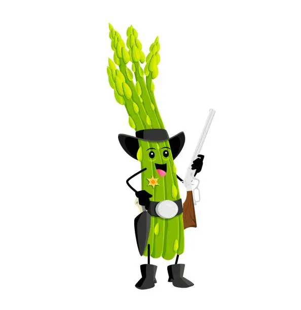 Vector illustration of Cartoon wild west sheriff asparagus vegetable