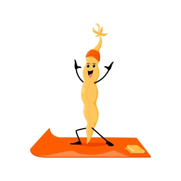 Vector illustration of Cartoon soy bean pod vegetable character on yoga