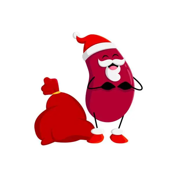 Vector illustration of Cartoon Christmas red bean character with gift bag
