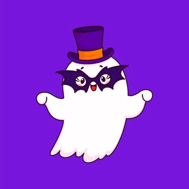 Vector illustration of Cartoon Halloween kawaii ghost in mask character