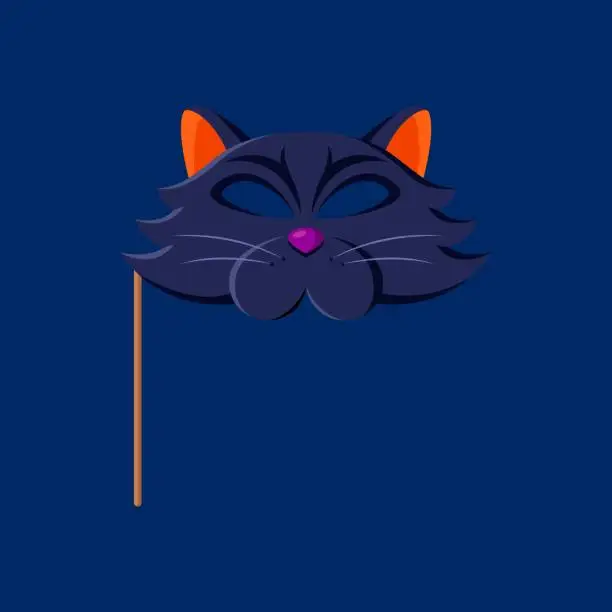 Vector illustration of Cartoon Halloween black cat photo booth mask