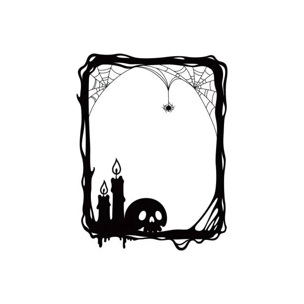 Vector illustration of Halloween holiday scary black frame with skull