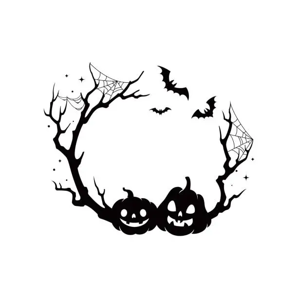 Vector illustration of Halloween holiday black frame with pumpkin faces