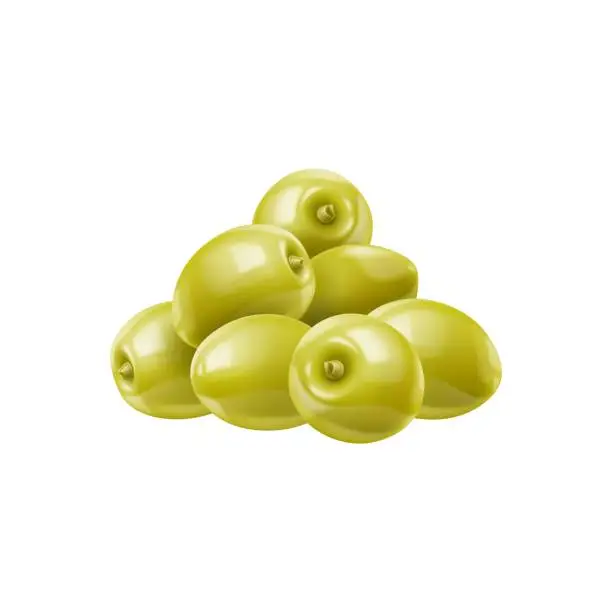Vector illustration of Realistic raw green olives pile, isolated heap