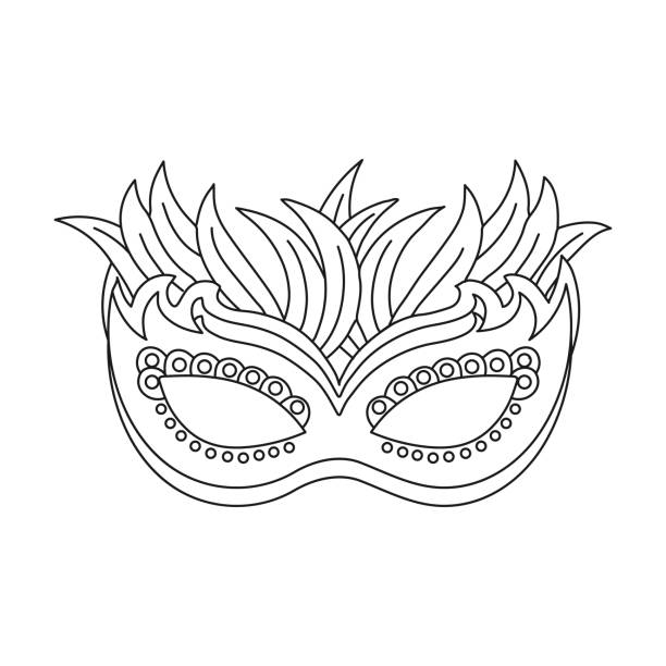 ilustrações de stock, clip art, desenhos animados e ícones de carnival mask, sketch, line art. illustration for coloring book, holiday decor element - mardi gras new orleans feather mask