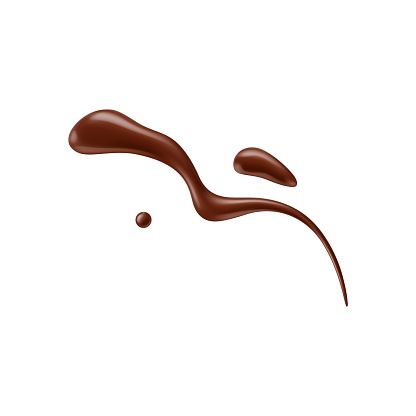 Chocolate sauce syrup drop, splash, stain and swirl. Indulge in decadence as rich choco topping cascades in a luscious flow. Isolated realistic 3d vector temptation delight, treat for the senses