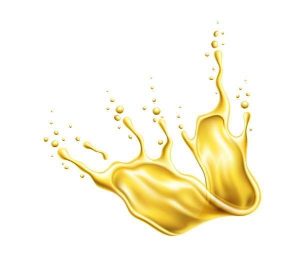 ilustraciones, imágenes clip art, dibujos animados e iconos de stock de salpicadura de remolino de aceite con salpicaduras suspendidas en el aire - cooking oil drop honey beer