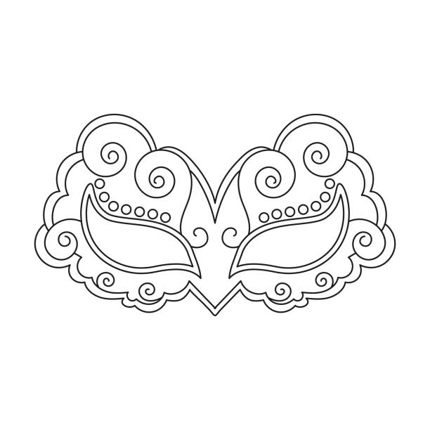 ilustrações de stock, clip art, desenhos animados e ícones de carnival mask, sketch, line art. illustration for coloring book, holiday decor element - mardi gras new orleans feather mask