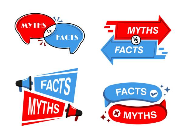 illustrazioni stock, clip art, cartoni animati e icone di tendenza di miti e fatti distintivi, icone verità e false - artificial true exam blue