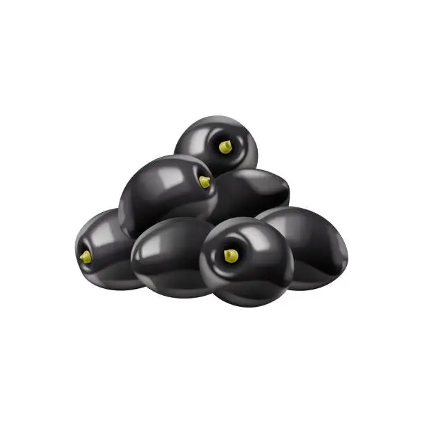 Vector illustration of Realistic black olives pile, vector towering heap