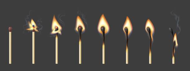 illustrazioni stock, clip art, cartoni animati e icone di tendenza di animazione della partita bruciata, fasi, fotogramma della sequenza - match matchstick dark fire