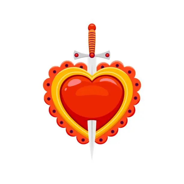 Vector illustration of Cartoon Mexican sacred heart pierced by sword