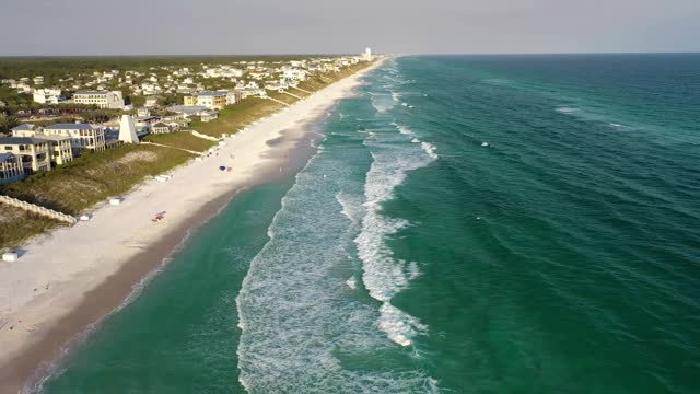 Aerial view of luxury houses along emerald coast, Santa Rosa Beach, Florida.
