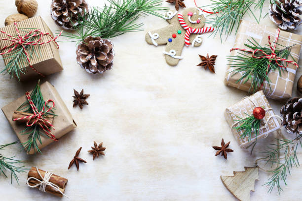 istock Christmas background with gift and ornaments. 2030471921