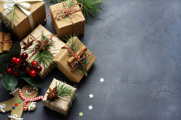 istock Christmas background with gift and ornaments. 2030472469