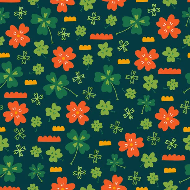 Vector illustration of St.Patrick's Day seamless pattern with quatrefoil and shamrocks