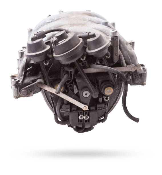istock Intake manifold plastic housing with a system for adjusting the air flow to the engine. Repair and replacement of spare parts of vehicles in a car service. 2030511352