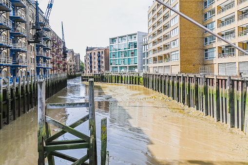 London, UK, 3 September 2023: St Saviours Dock in London from a footbridge