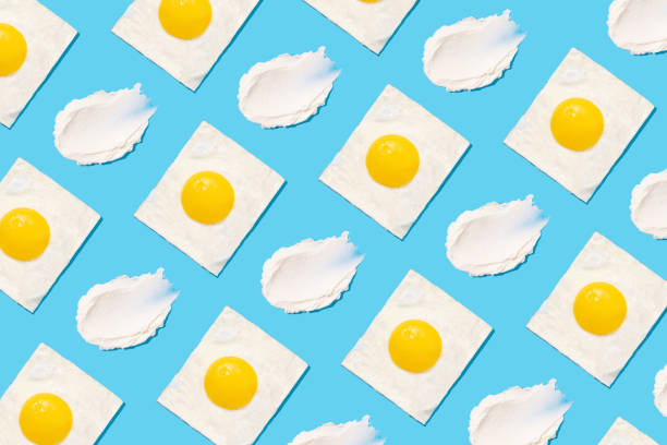 istock Egg pattern on blue background. Creative food concept, morning breakfast brunch concept. Modern minimal food photography collage 2030514050