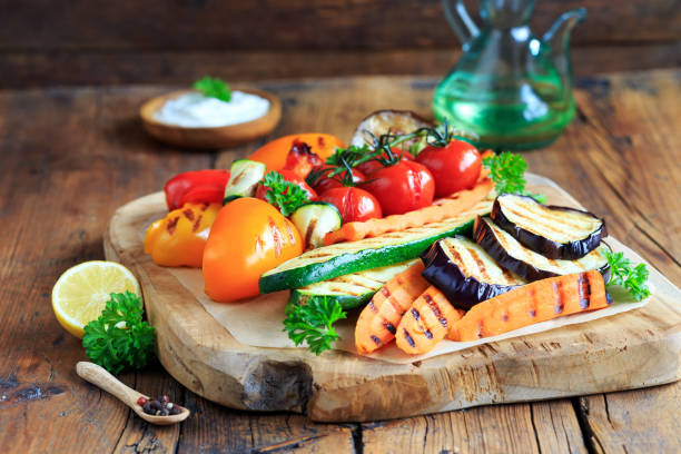 istock Grilled vegetables on a wooden board 2030520418