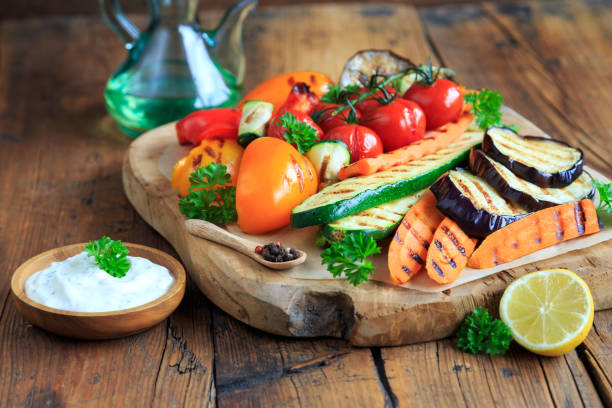 istock Grilled vegetables on a wooden board 2030520433
