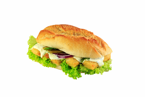 Cheese, tomato and lettuce sandwich with pickle - white background