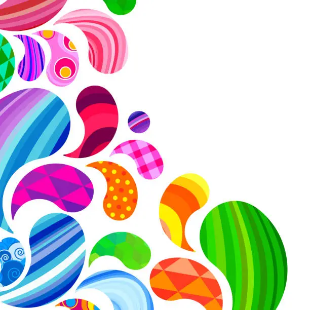 Vector illustration of Ornament drops shapes pattern. Abstract colorful liquid drops background. Vector illustration
