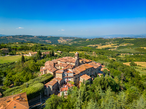Beautiful Italian medieval town in Umbria from drone