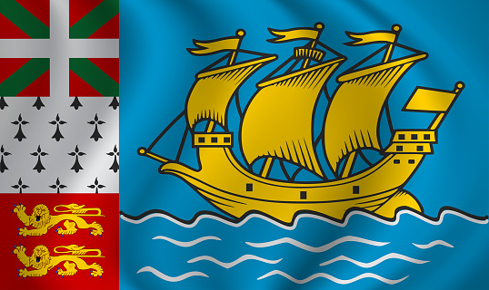 Saint-Pierre and Miquelon waving flag blowing in the wind. Texture can be used as background. Vector illustration EPS10