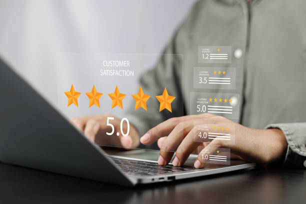 istock Evaluating 5-Star customer satisfaction, Online survey for quality service experience online application, Satisfaction with service evaluation, 5-Star rating and quality service feedback online. 2030579975