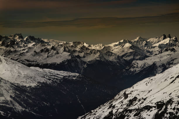 twilight on a mountain range in the French Alps