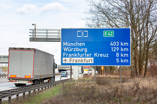 road sign of the French highway with directions to reach famous European cities