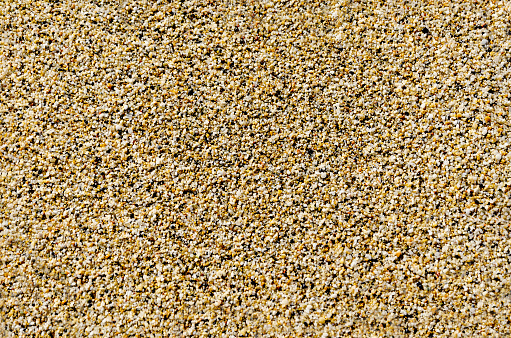 Texture of golden sand on the beach. Background image for design. Beautiful beach sand texture as background. Space for text