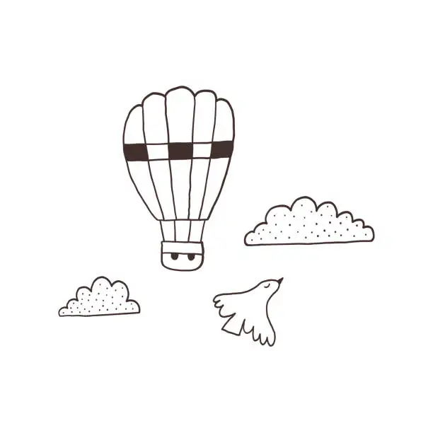 Vector illustration of Monochrome dreamy air balloon