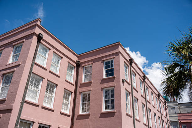 istock Adjacent pink skyscrapers with trees in Charleston, Boston 2030649057